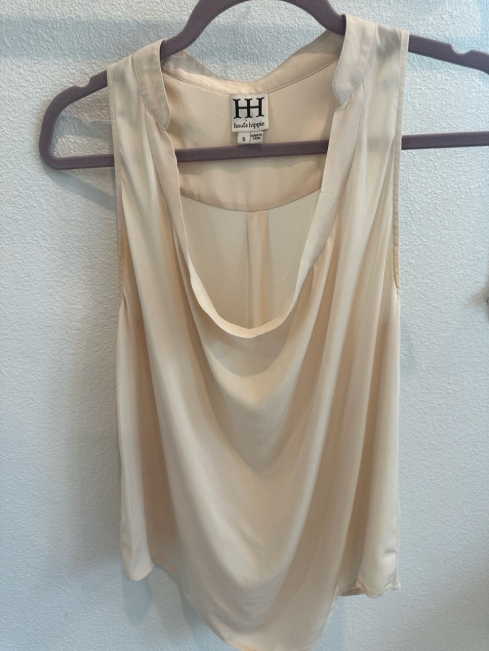 Haute Hippie Soft Cream Sleeveless Drape Neck Blouse